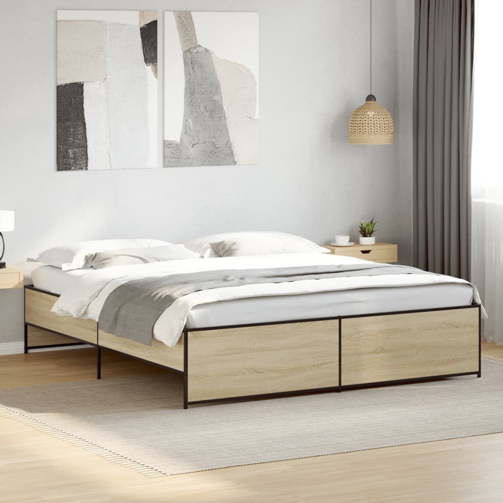 Vetonek Estructura cama madera ingeniería metal roble Sonoma 200x200 cm