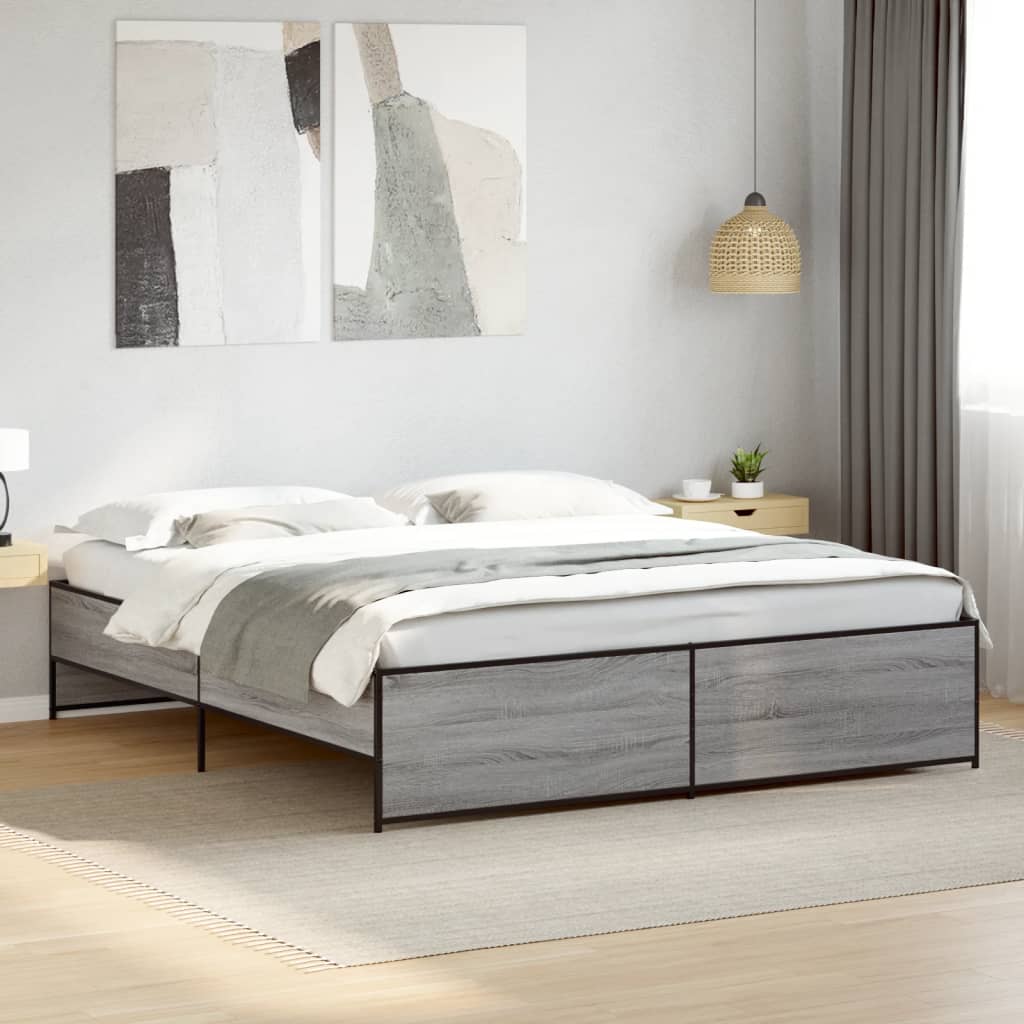 Vetonek Estructura cama madera ingeniería metal gris Sonoma 200x200 cm