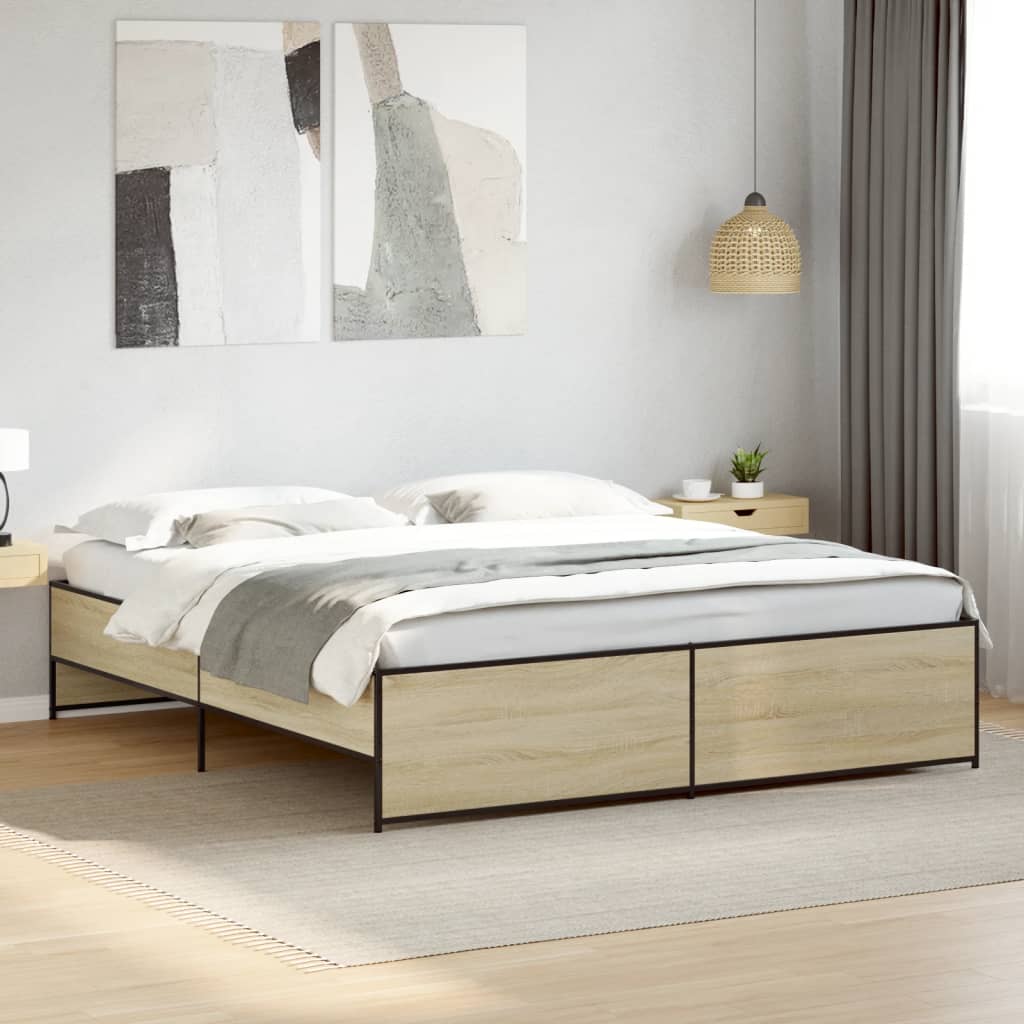 Vetonek Estructura cama madera ingeniería metal roble Sonoma 180x200 cm