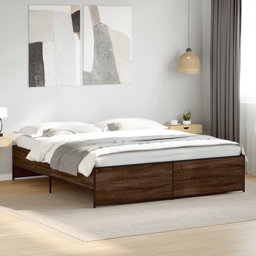 Vetonek Estructura cama madera ingeniería metal marrón roble 180x200 cm