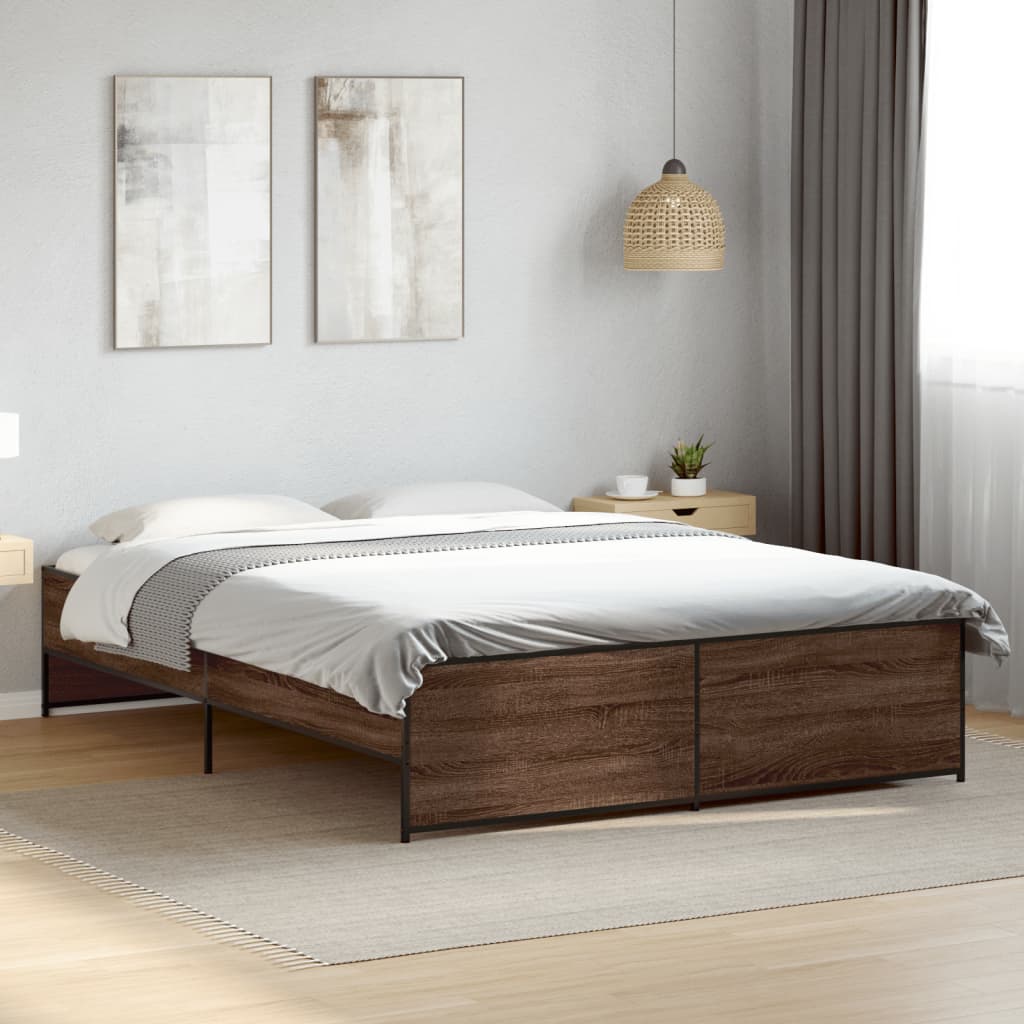 Vetonek Estructura cama madera ingeniería metal marrón roble 160x200 cm