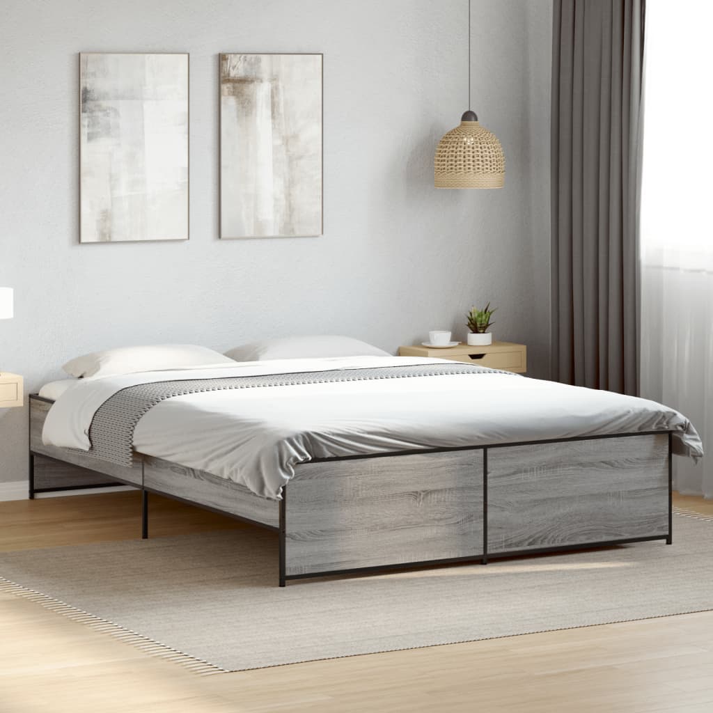 Vetonek Estructura cama madera ingeniería metal gris Sonoma 150x200 cm