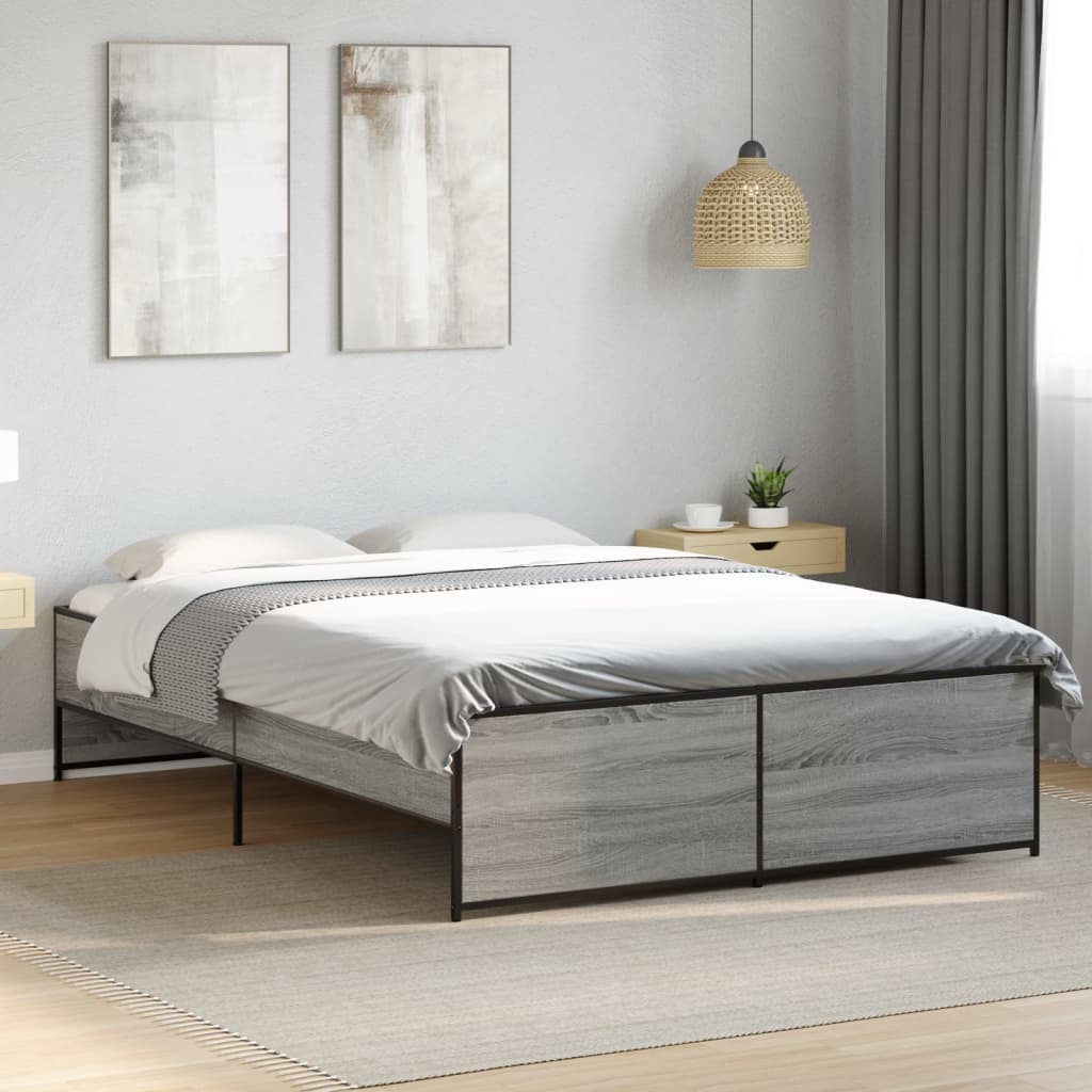 Vetonek Estructura cama madera ingeniería metal gris Sonoma 120x200 cm