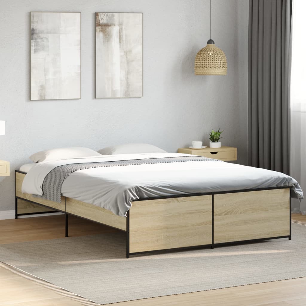 Vetonek Estructura cama madera ingeniería metal roble Sonoma 140x190 cm