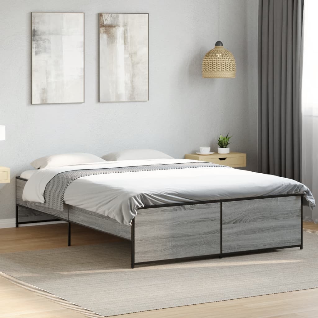 Vetonek Estructura cama madera ingeniería metal gris Sonoma 140x190 cm