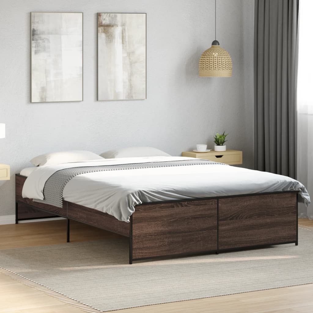 Vetonek Estructura cama madera ingeniería metal marrón roble 140x190 cm