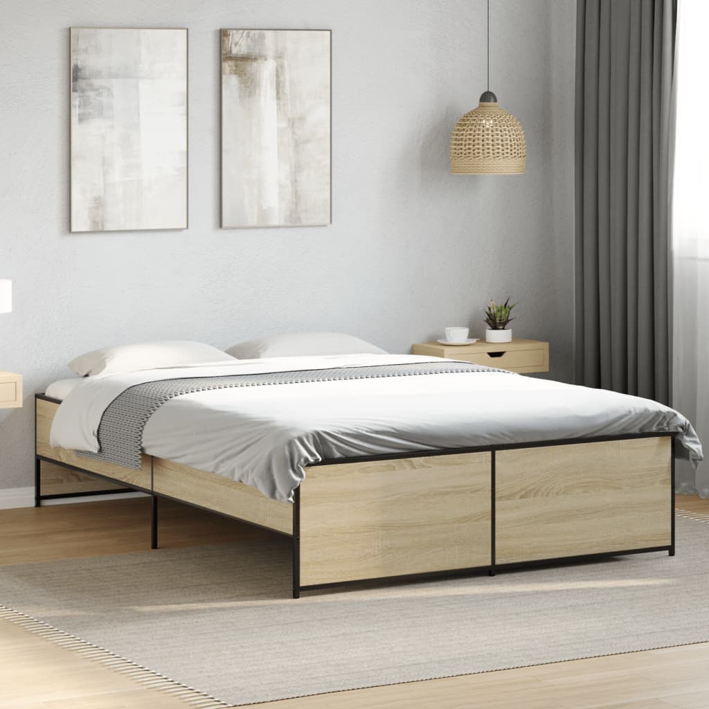 Vetonek Estructura cama madera ingeniería metal roble Sonoma 135x190 cm