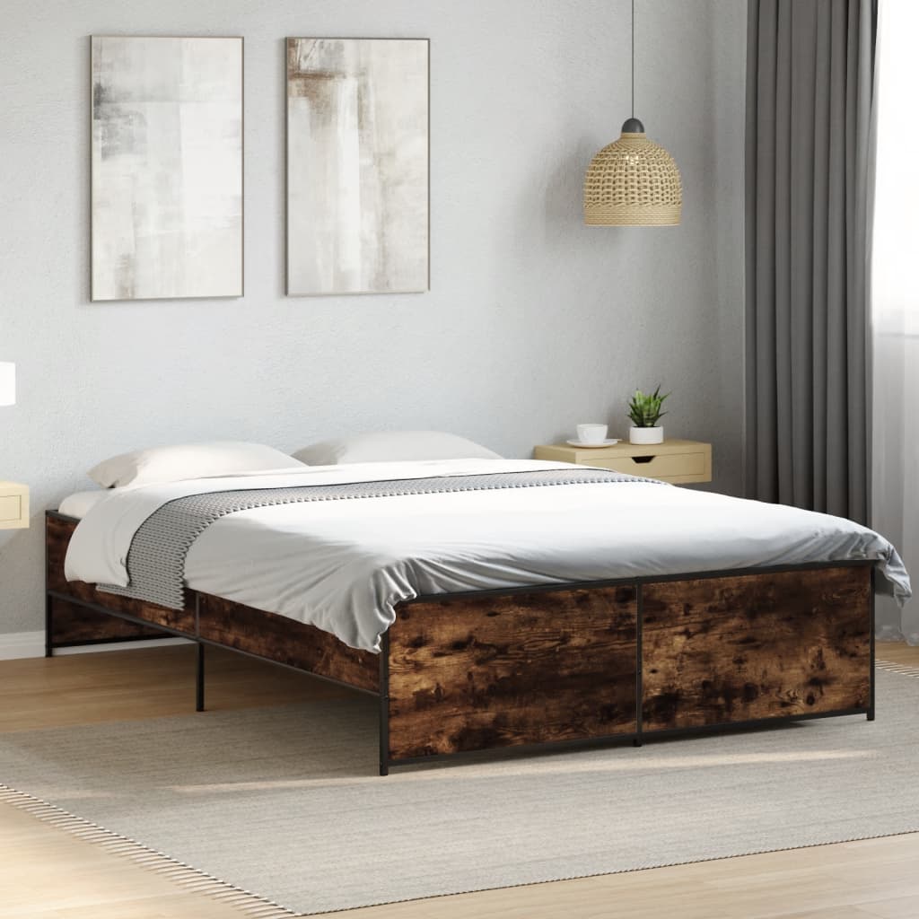 Vetonek Estructura cama madera ingeniería metal roble ahumado 135x190cm