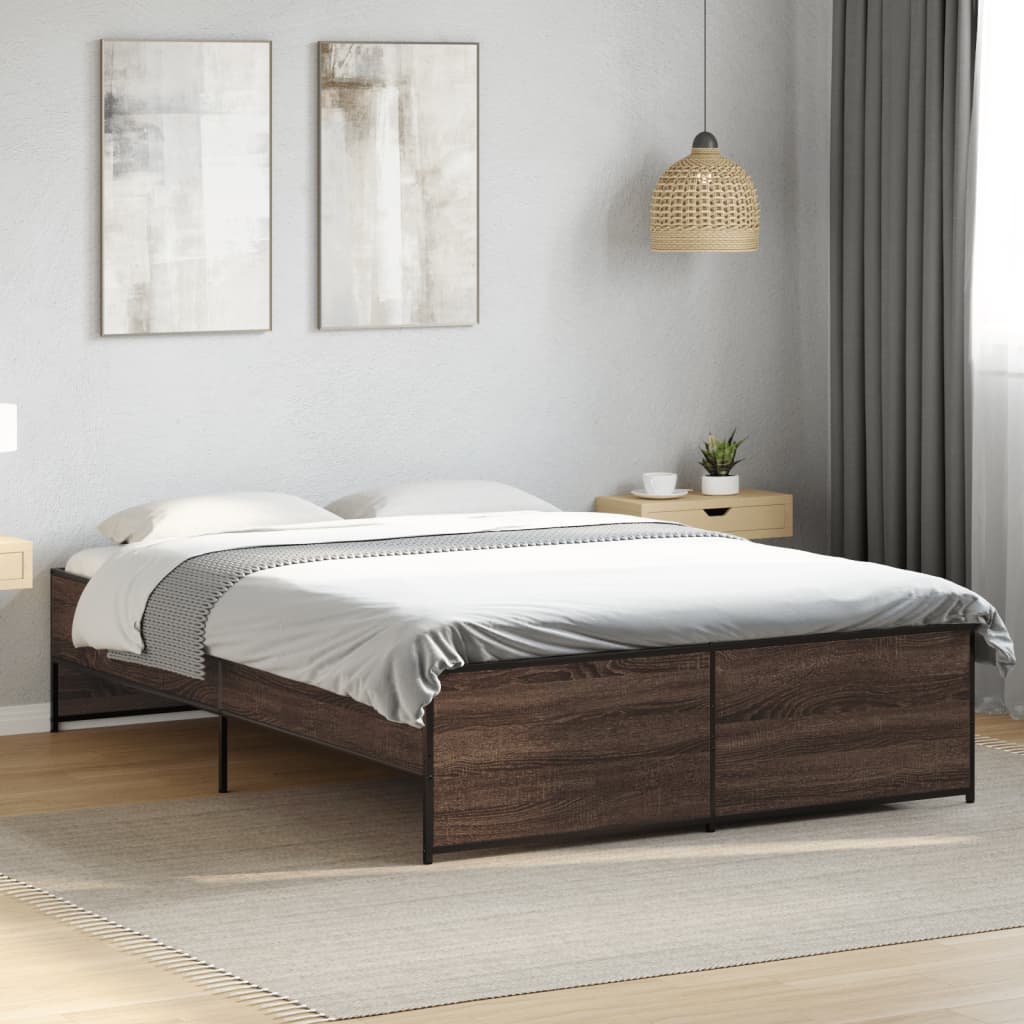 Vetonek Estructura cama madera ingeniería metal marrón roble 135x190 cm