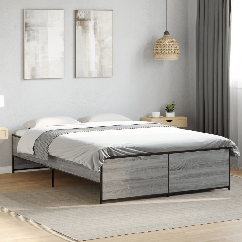 Vetonek Estructura cama madera ingeniería metal gris Sonoma 120x190 cm