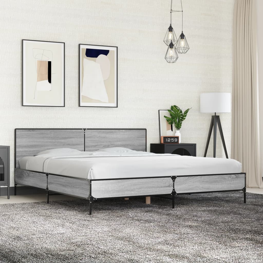 Vetonek Estructura cama madera ingeniería metal gris Sonoma 180x200 cm