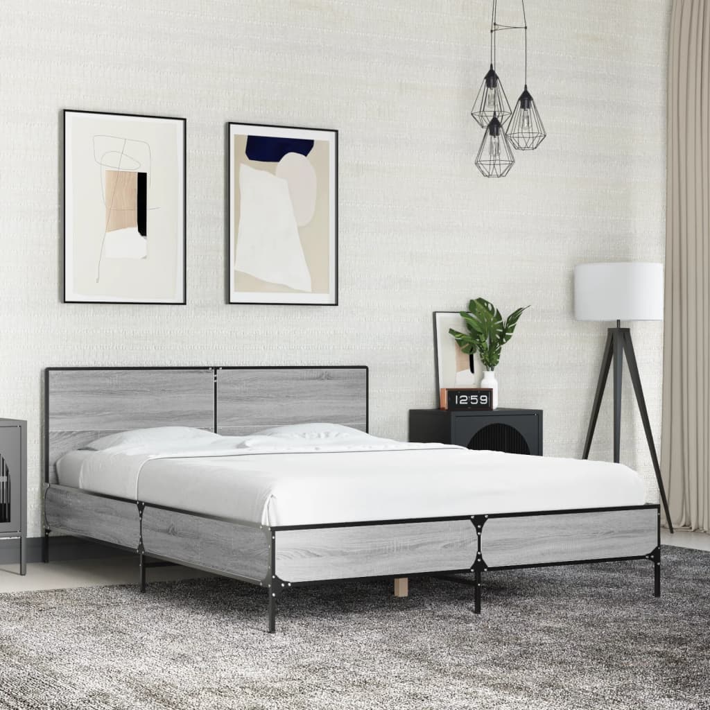 Vetonek Estructura cama madera ingeniería metal gris Sonoma 120x190 cm