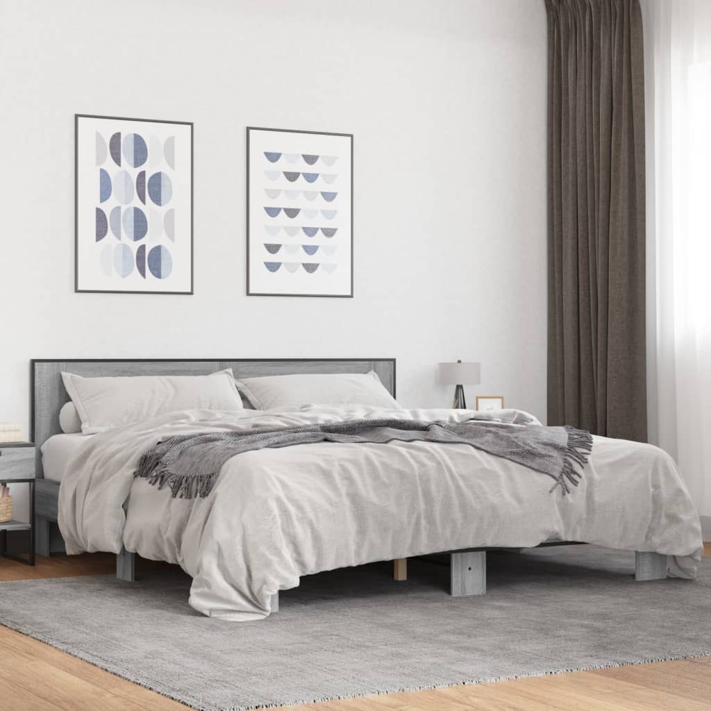 Vetonek Estructura cama madera ingeniería metal gris Sonoma 200x200 cm