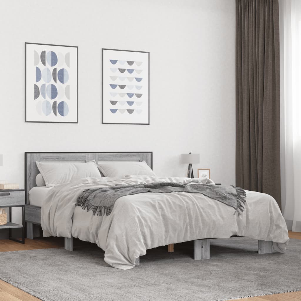 Vetonek Estructura cama madera ingeniería metal gris Sonoma 140x190 cm