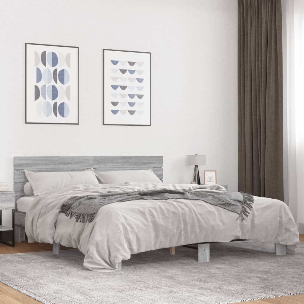 Vetonek Estructura cama madera ingeniería metal gris Sonoma 180x200 cm