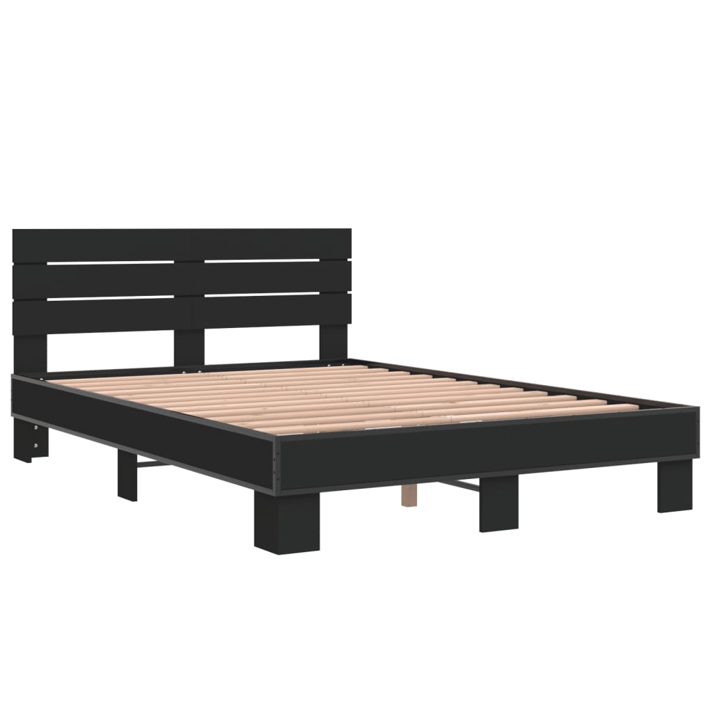 Estructura de cama madera de ingeniería y metal negro 120x190cm