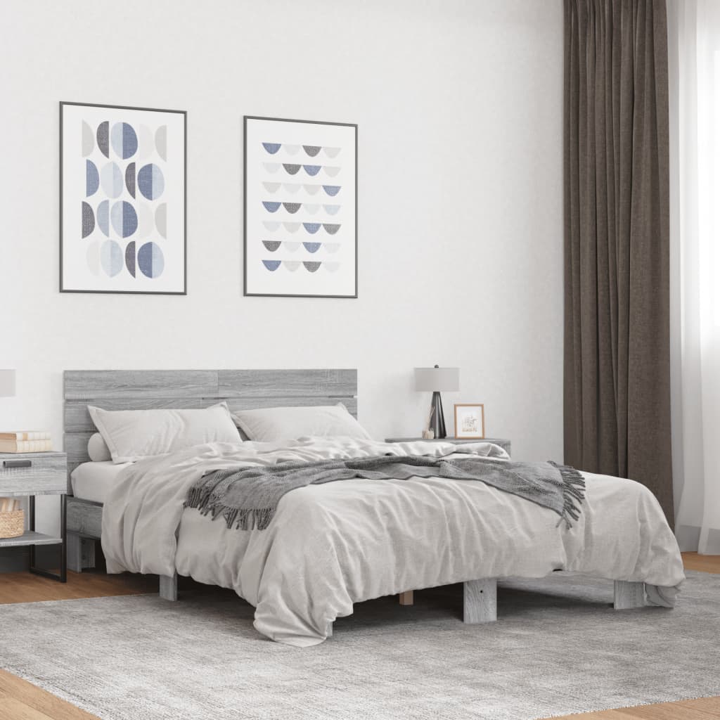 Vetonek Estructura cama madera ingeniería metal gris Sonoma 120x190 cm