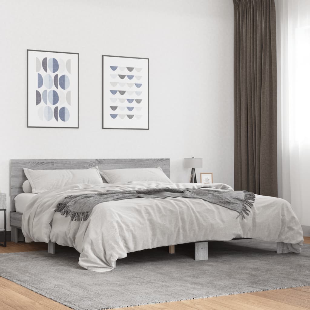 Vetonek Estructura cama madera ingeniería metal gris Sonoma 200x200 cm