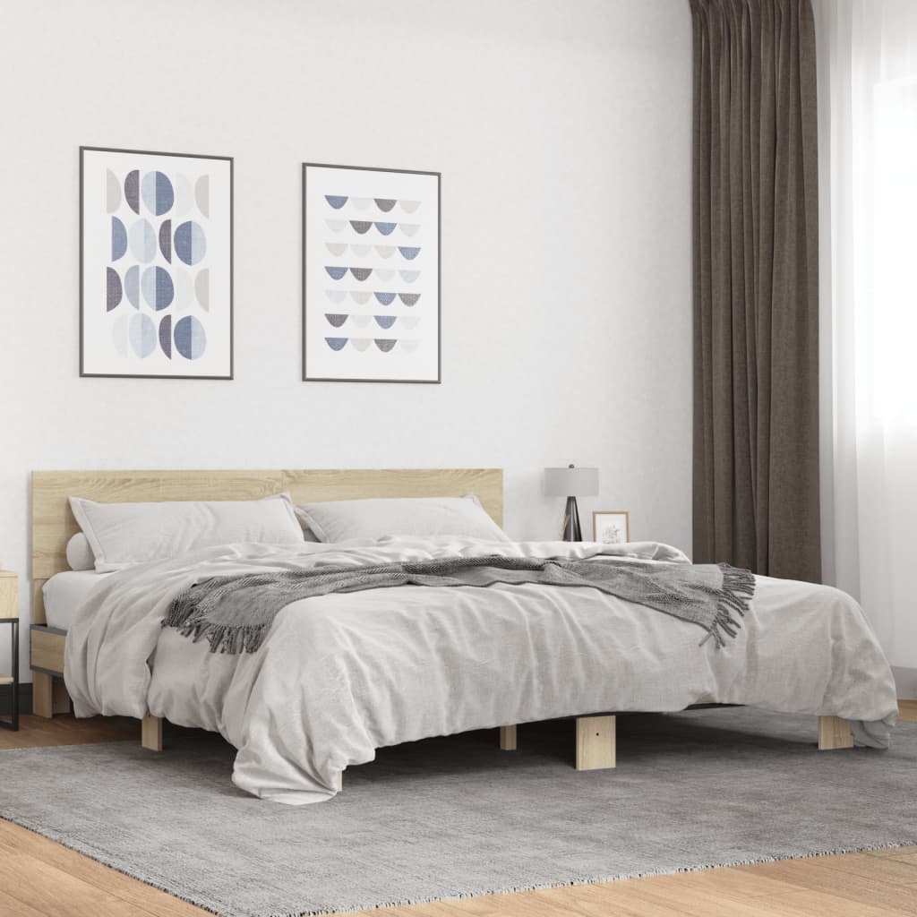 Vetonek Estructura cama madera ingeniería metal roble Sonoma 180x200 cm