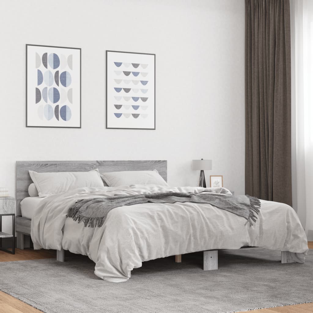 Vetonek Estructura cama madera ingeniería metal gris Sonoma 160x200 cm