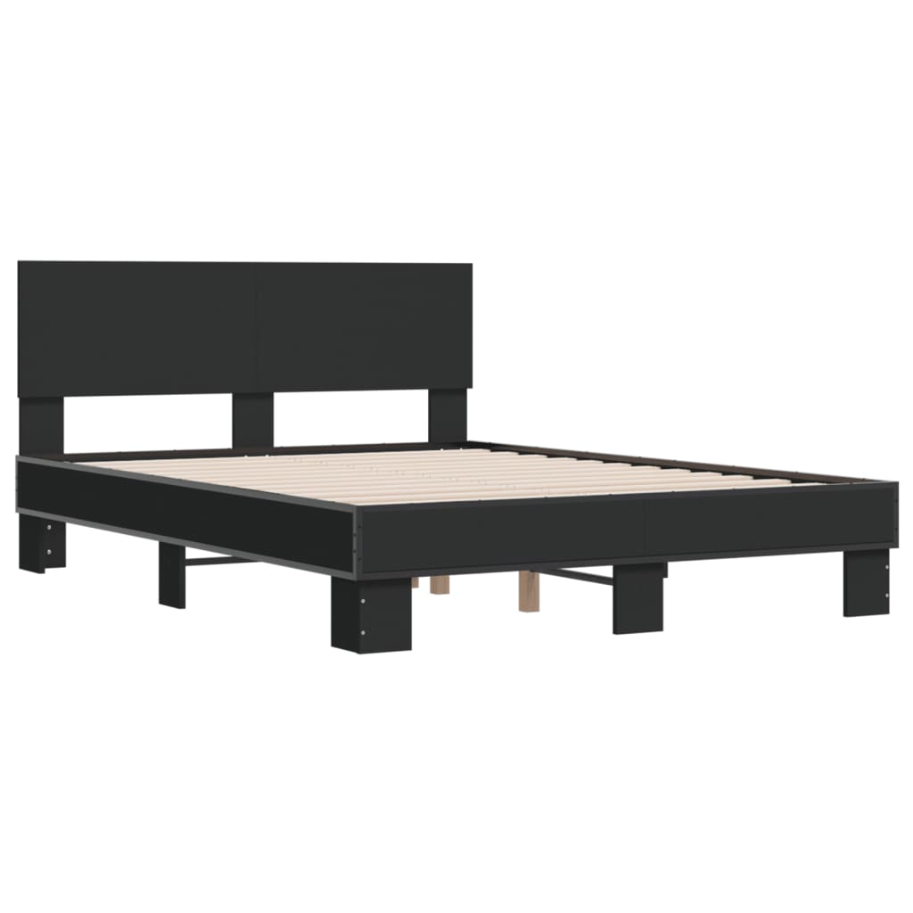 Estructura de cama madera de ingeniería y metal negro 135x190cm