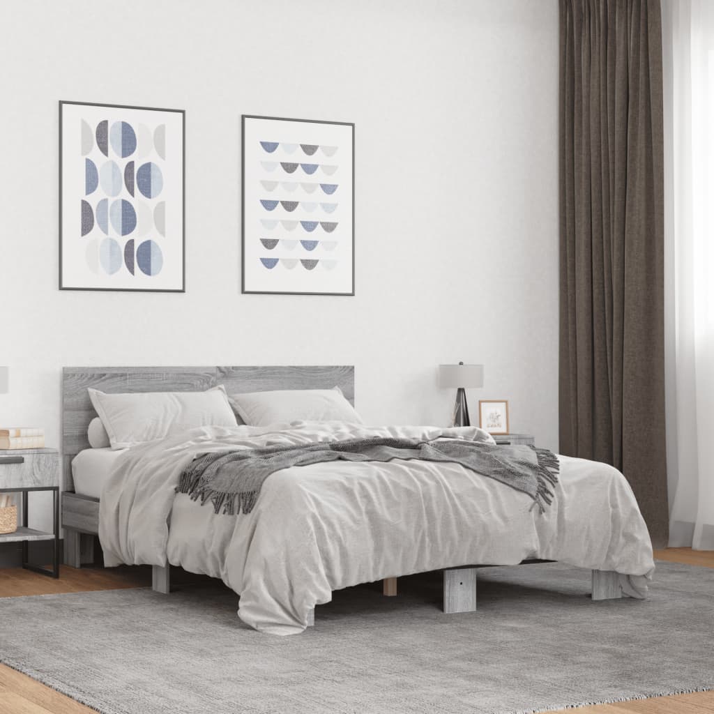 Vetonek Estructura cama madera ingeniería metal gris Sonoma 135x190 cm