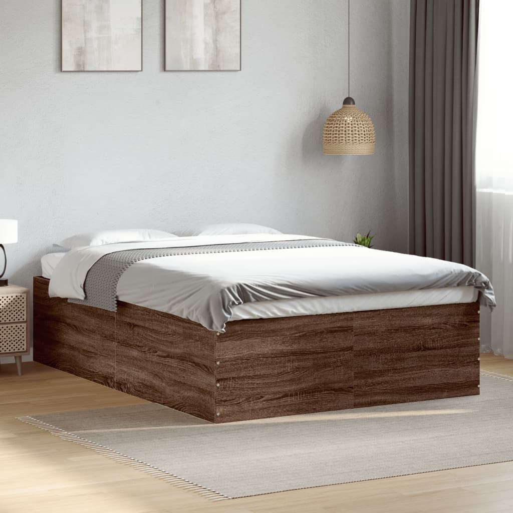 Vetonek Estructura de cama madera de ingeniería marrón roble 140x190 cm