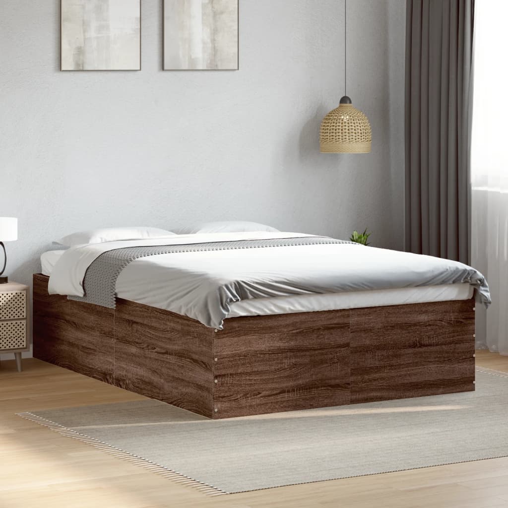 Vetonek Estructura de cama madera de ingeniería marrón roble 135x190 cm