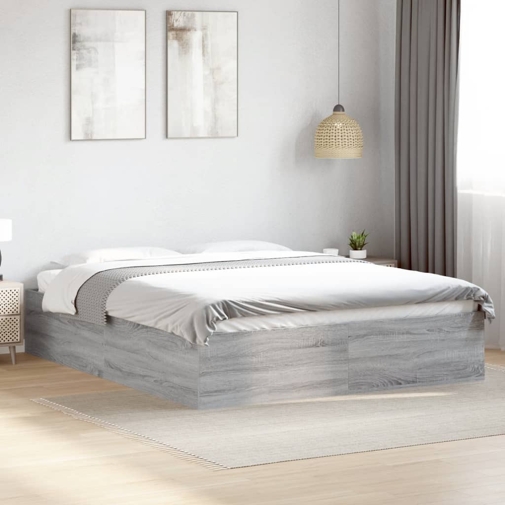 Vetonek Estructura de cama madera de ingeniería gris Sonoma 160x200 cm