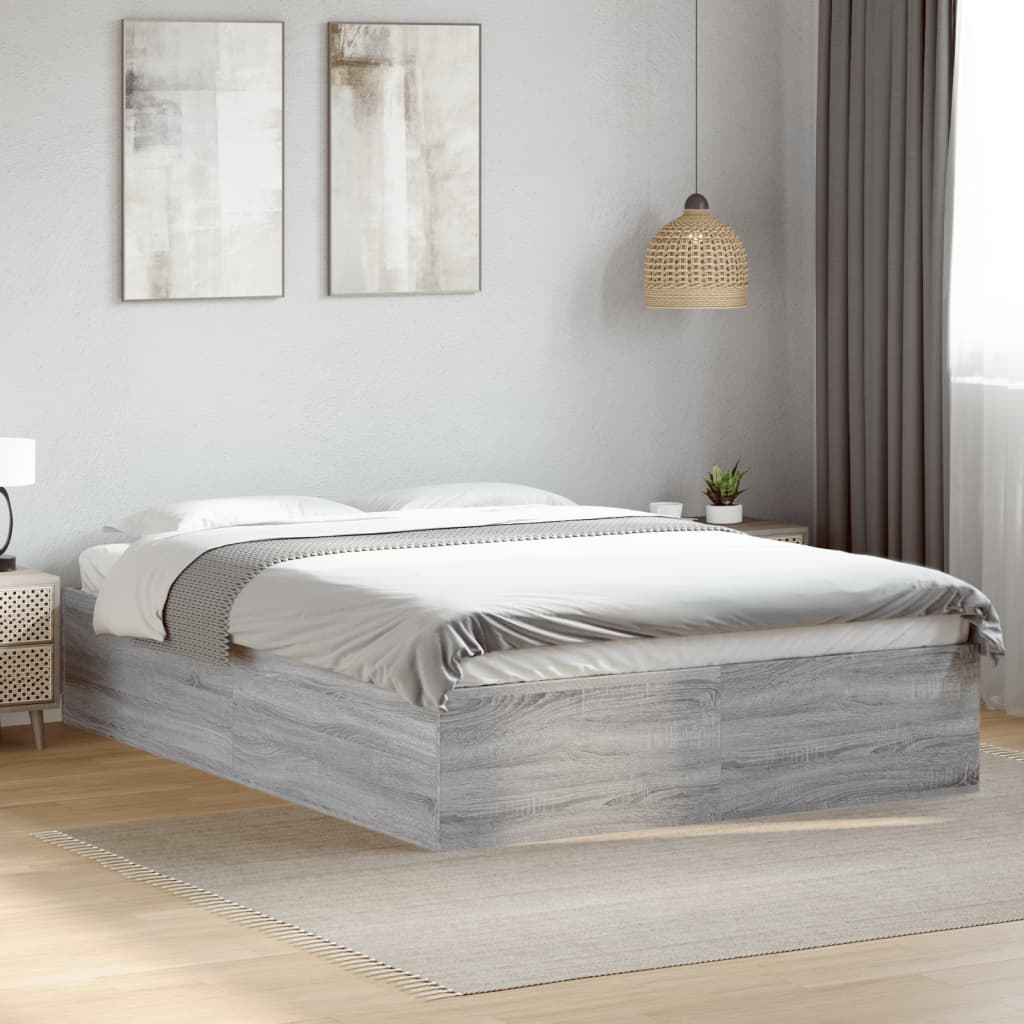 Vetonek Estructura de cama madera de ingeniería gris Sonoma 140x200 cm