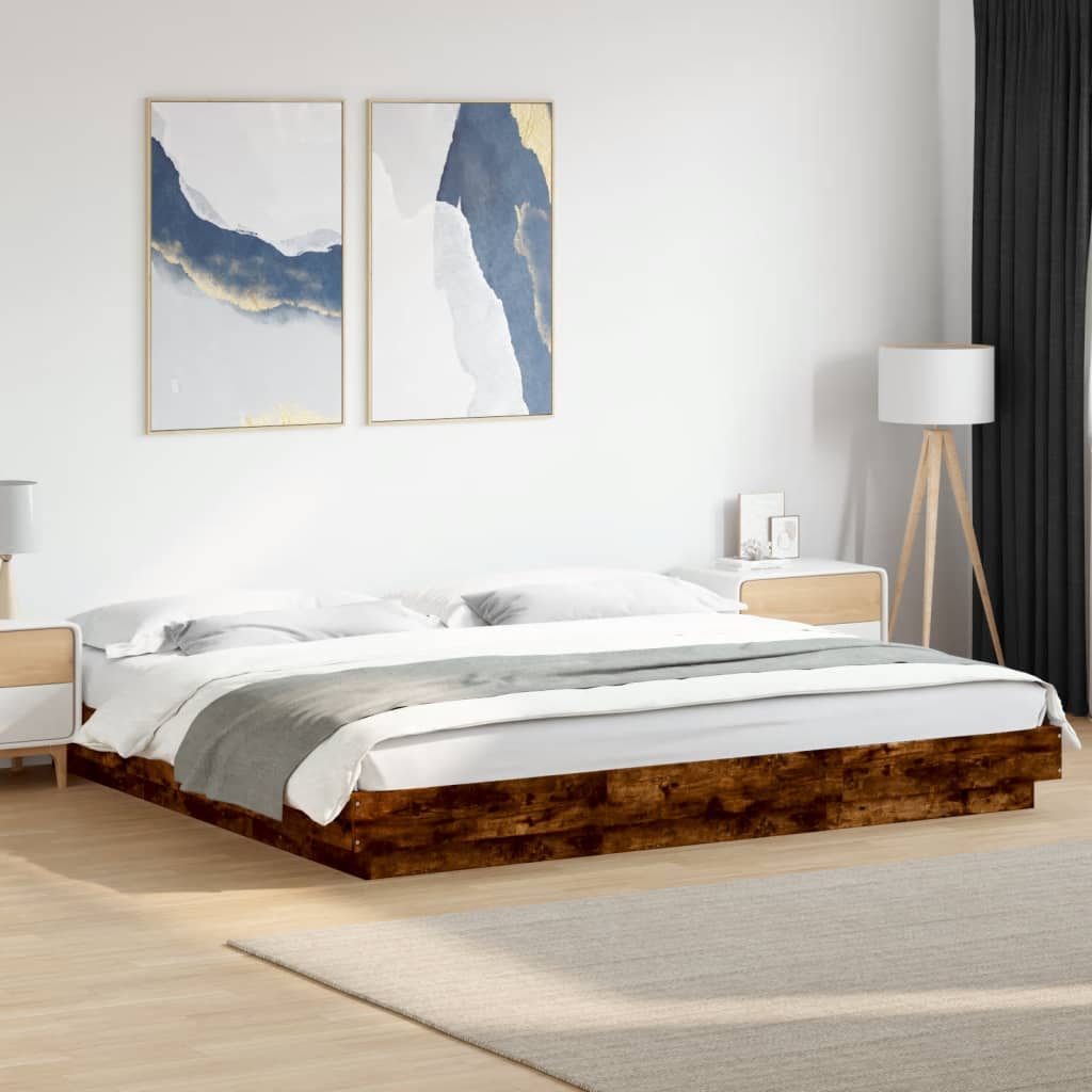 Vetonek Estructura cama con luces LED madera roble ahumado 200x200 cm