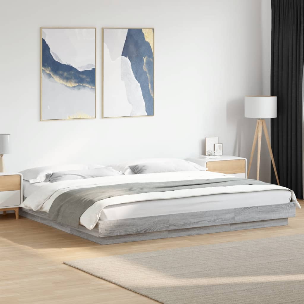 Vetonek Estructura cama con luces LED madera gris Sonoma 180x200 cm