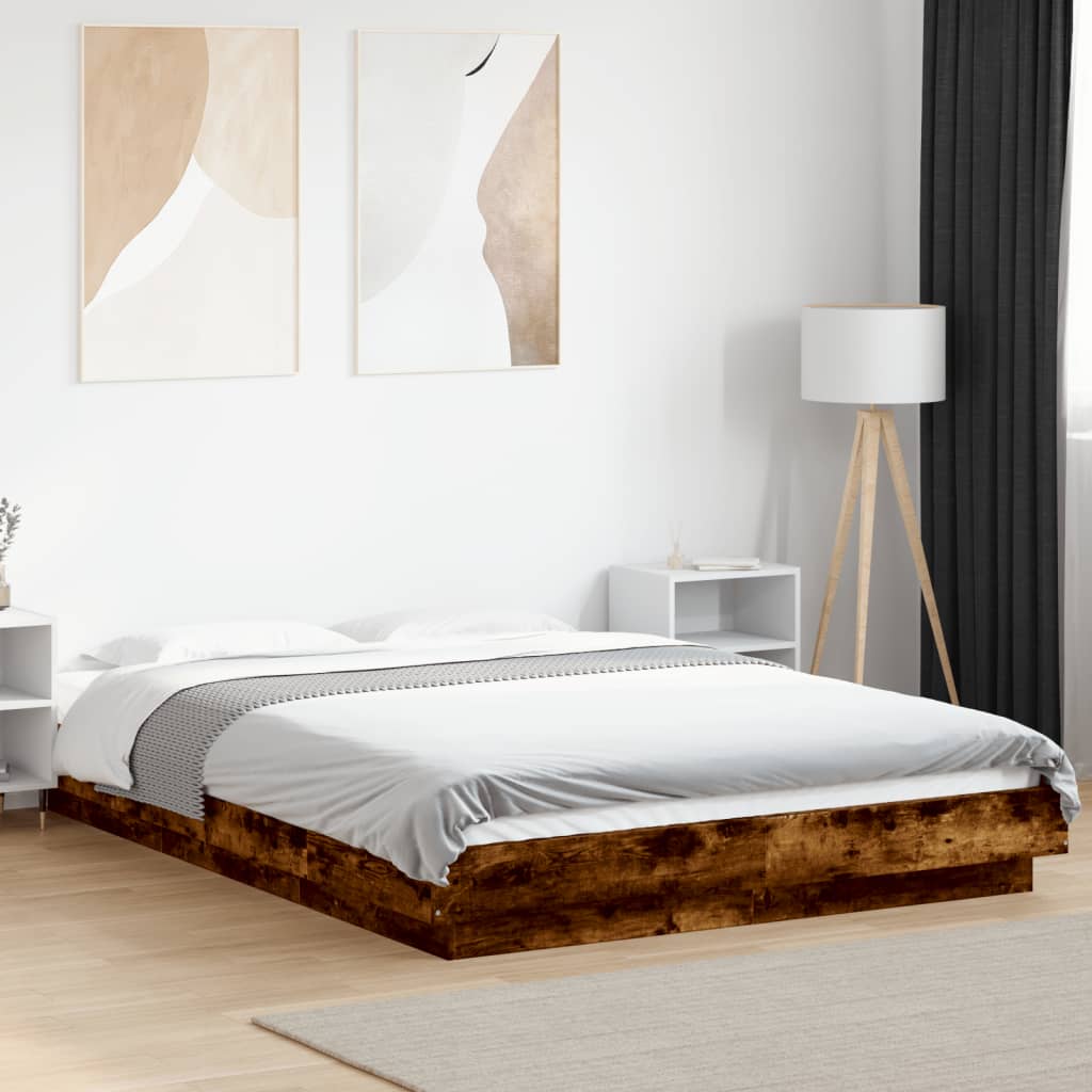 Vetonek Estructura cama con luces LED madera roble ahumado 140x200 cm