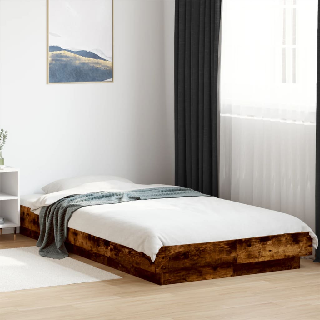 Vetonek Estructura cama con luces LED madera roble ahumado 100x200 cm