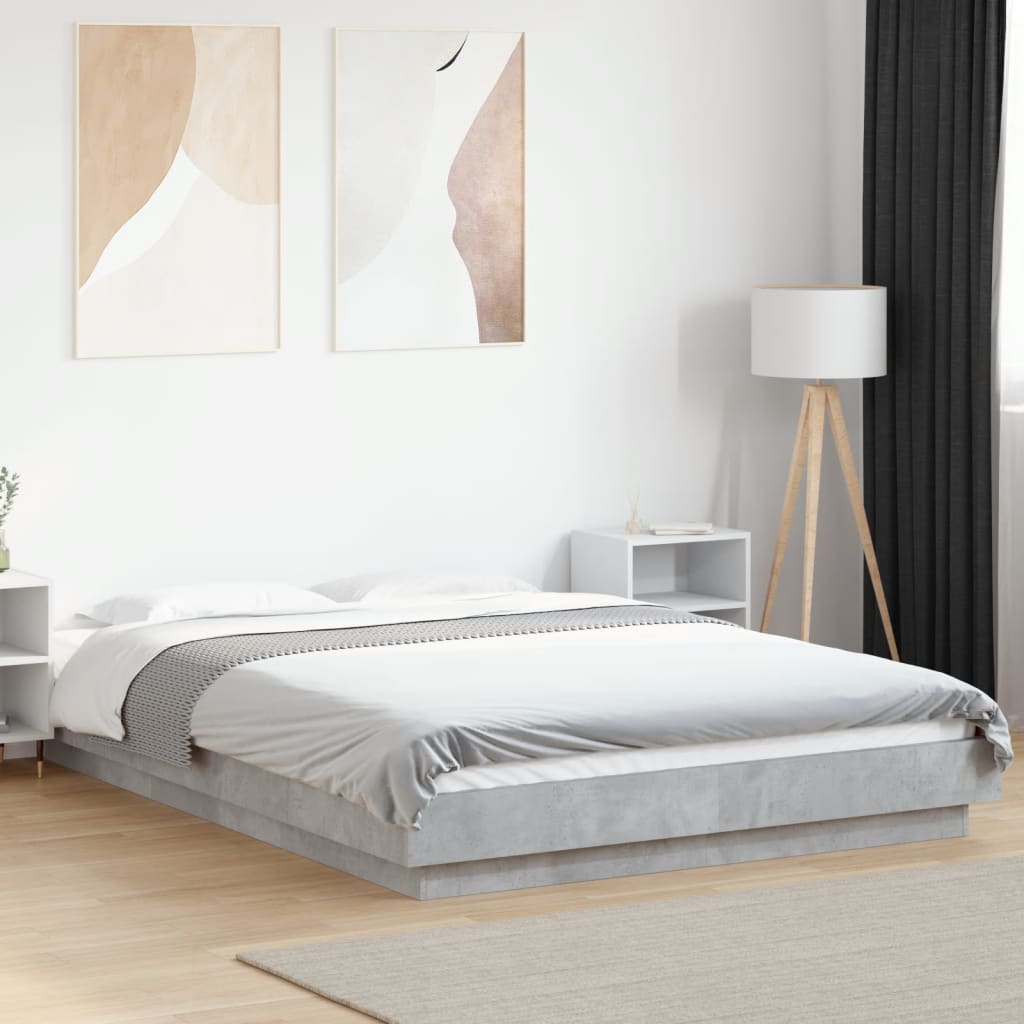 Vetonek Estructura de cama madera de ingeniería gris hormigón 140x190cm