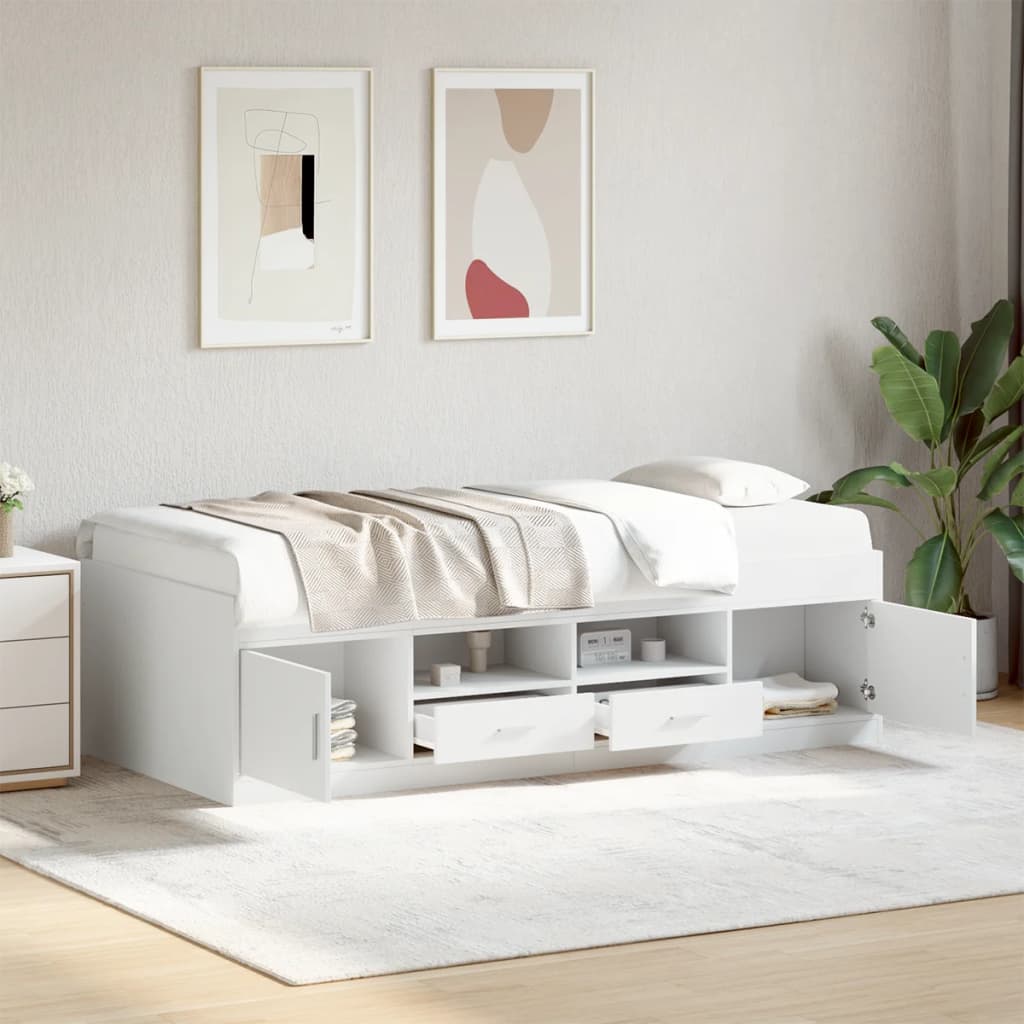 Vetonek Sofá cama con cajones sin colchón blanco 90x190 cm