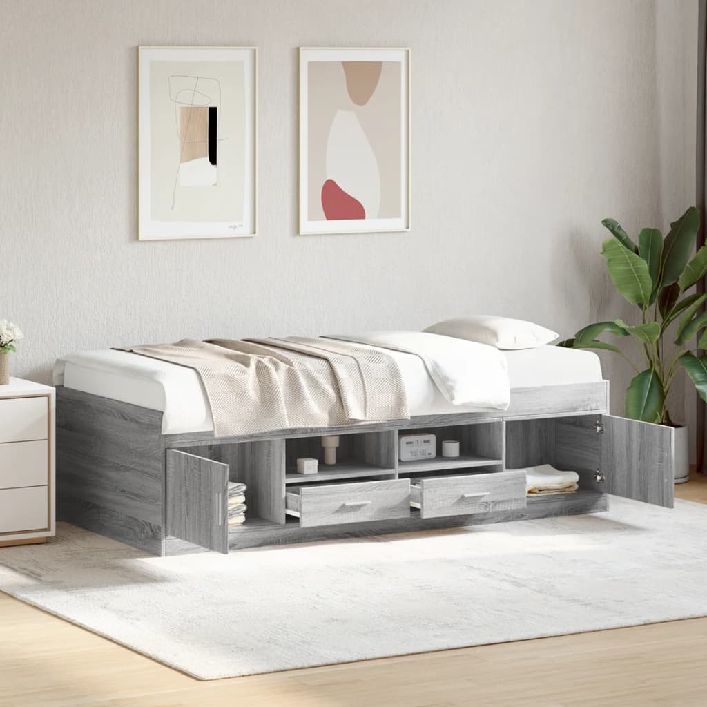 Vetonek Sofá cama con cajones sin colchón gris Sonoma 90x190 cm