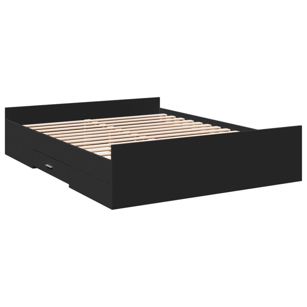 Estructura cama con cajones madera sintetizada Nexus negra 150x200 cm