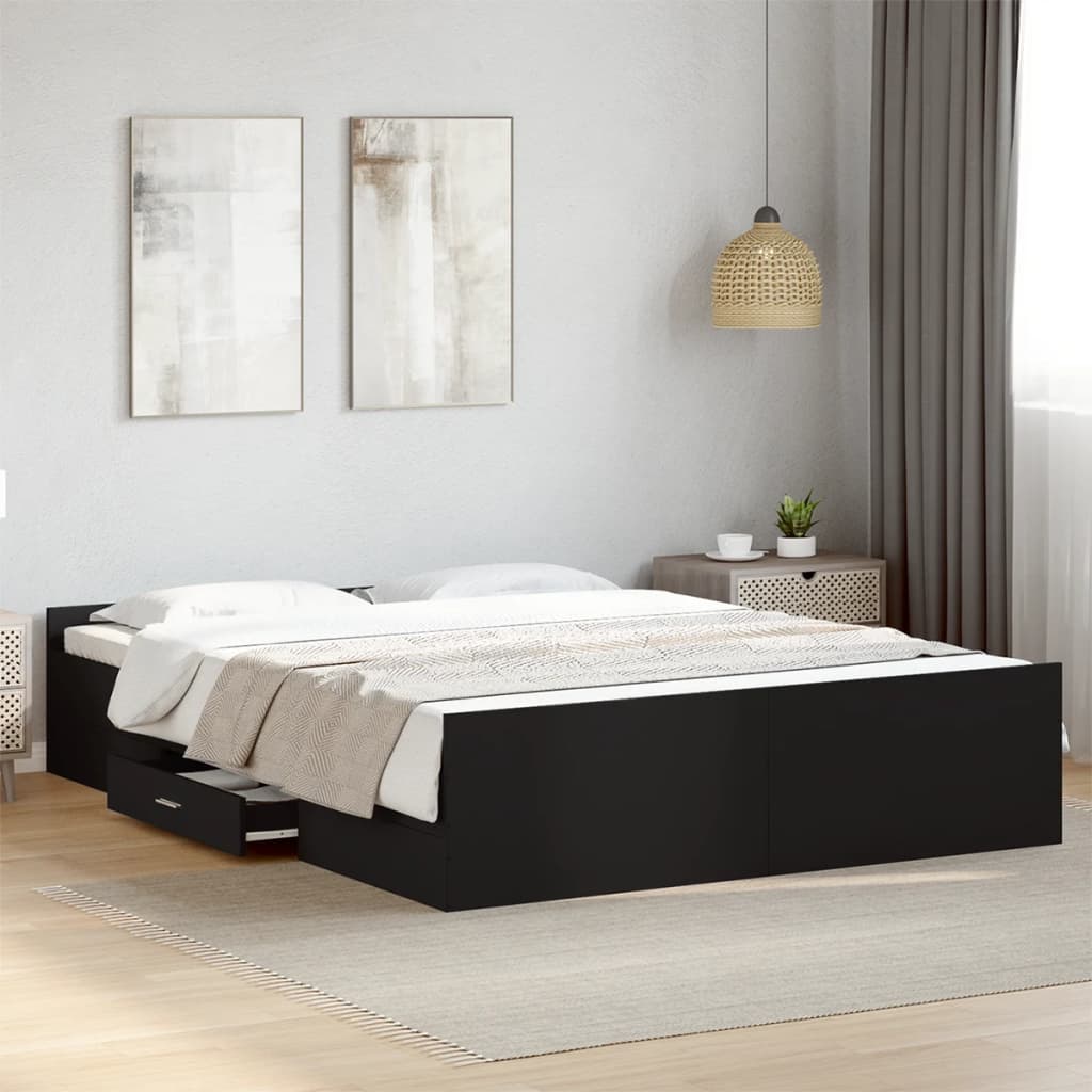 Vetonek Estructura cama con cajones madera ingeniería negra 150x200 cm