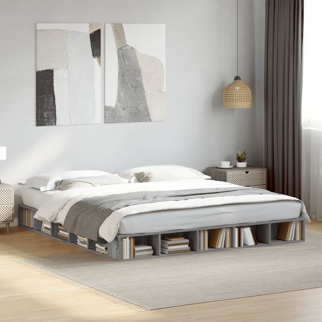 Vetonek Estructura de cama madera de ingeniería gris Sonoma 200x200 cm