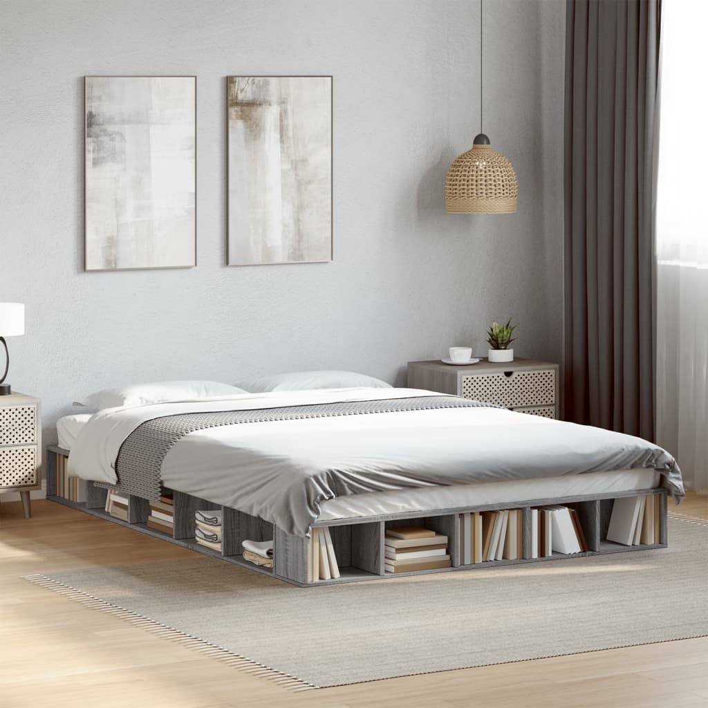 Vetonek Estructura de cama madera de ingeniería gris Sonoma 160x200 cm