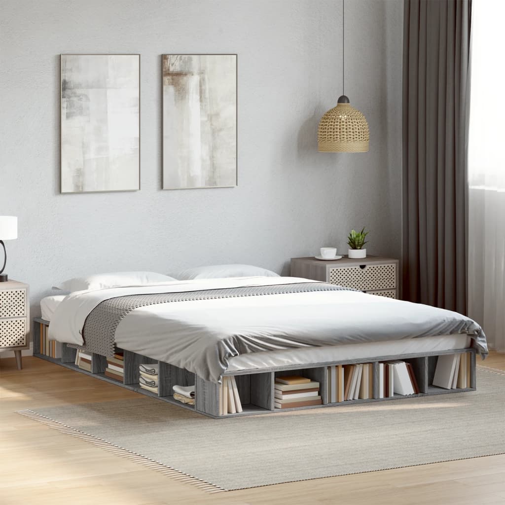 Vetonek Estructura de cama madera de ingeniería gris Sonoma 140x200 cm