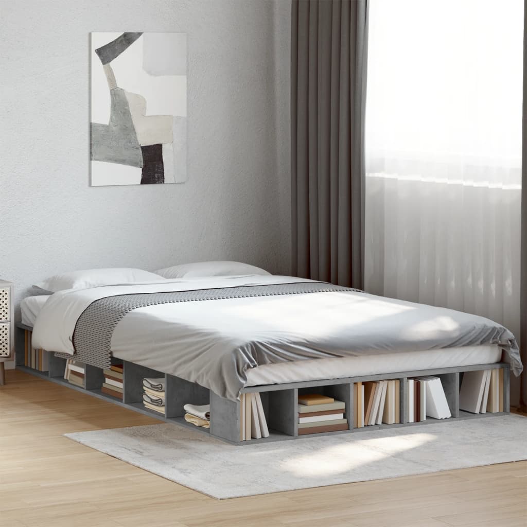 Vetonek Estructura de cama madera de ingeniería gris hormigón 120x200cm