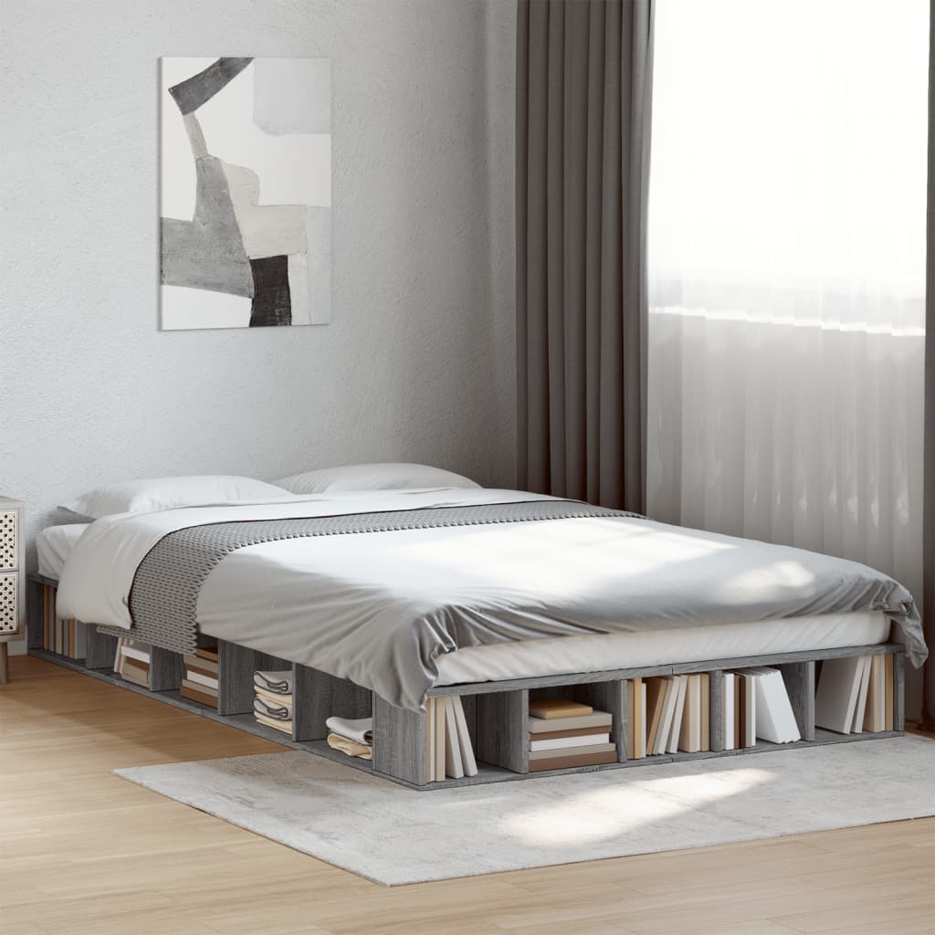 Vetonek Estructura de cama madera de ingeniería gris Sonoma 140x190 cm