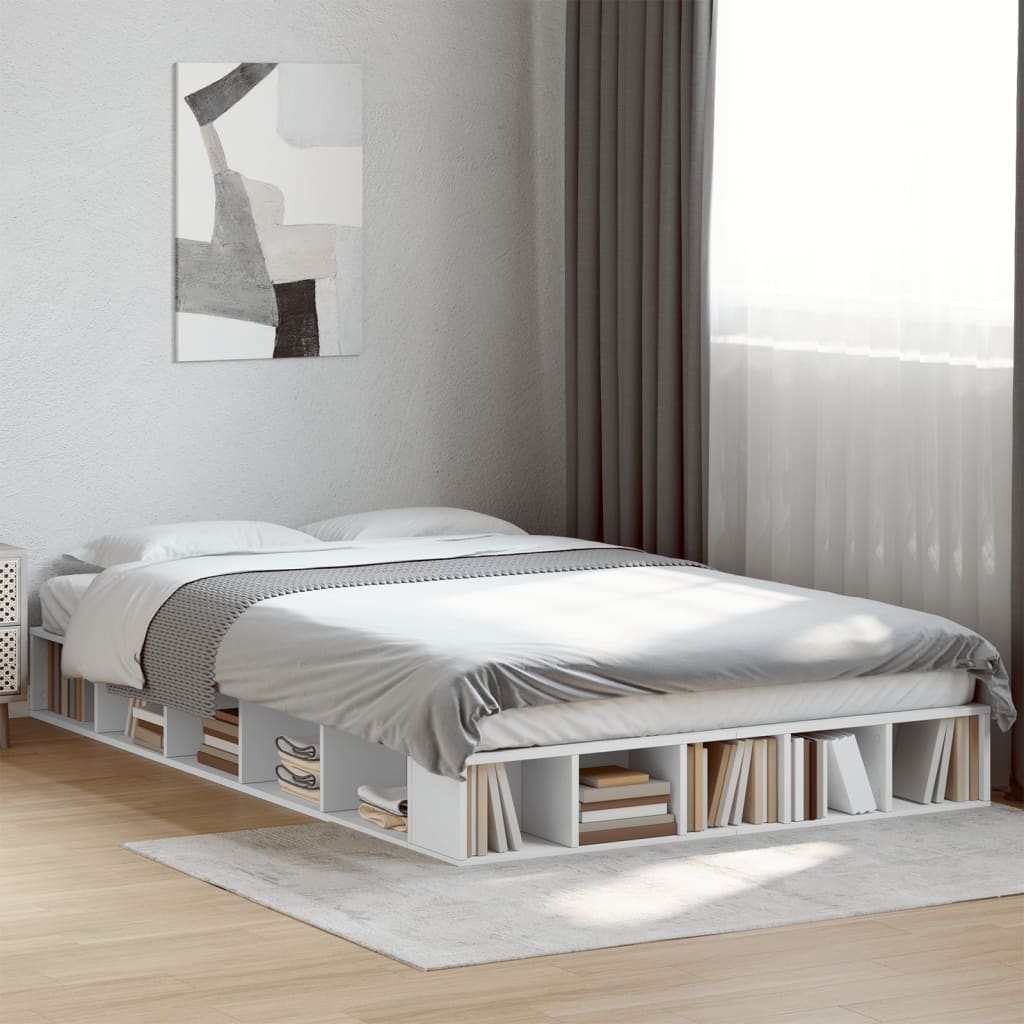 Vetonek Estructura de cama madera de ingeniería blanca 135x190 cm