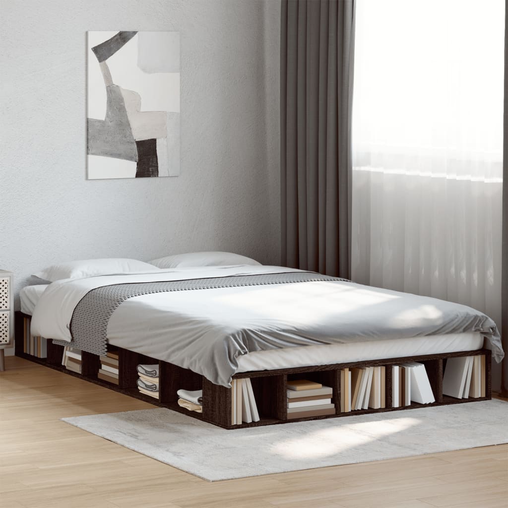 Vetonek Estructura de cama madera de ingeniería marrón roble 135x190 cm