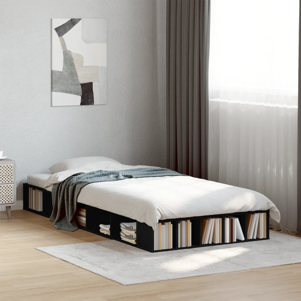 Vetonek Estructura de cama madera de ingeniería negra 90x190 cm