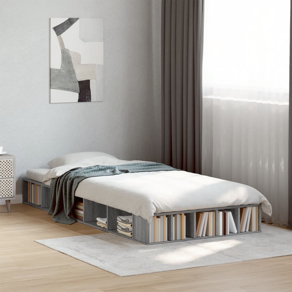 Vetonek Estructura de cama madera de ingeniería gris Sonoma 90x190 cm