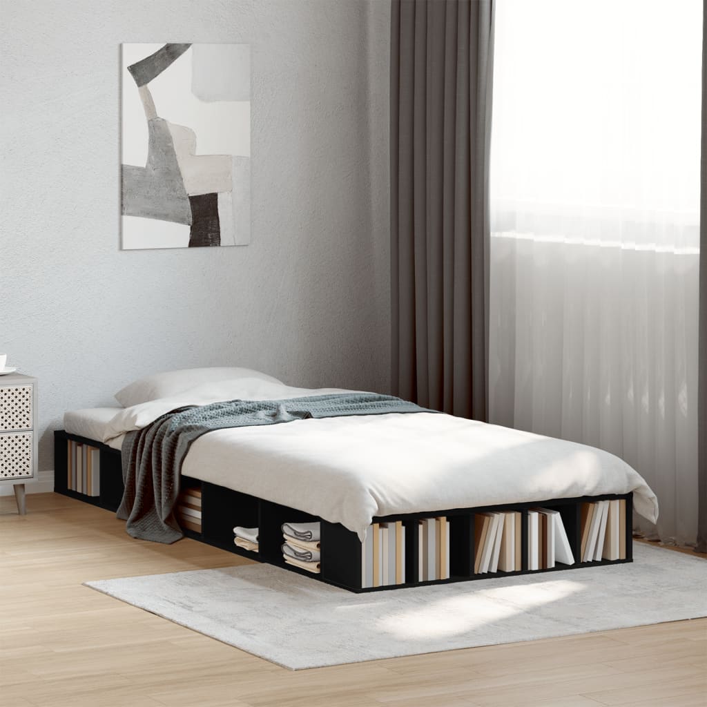 Vetonek Estructura de cama madera de ingeniería negra 75x190 cm