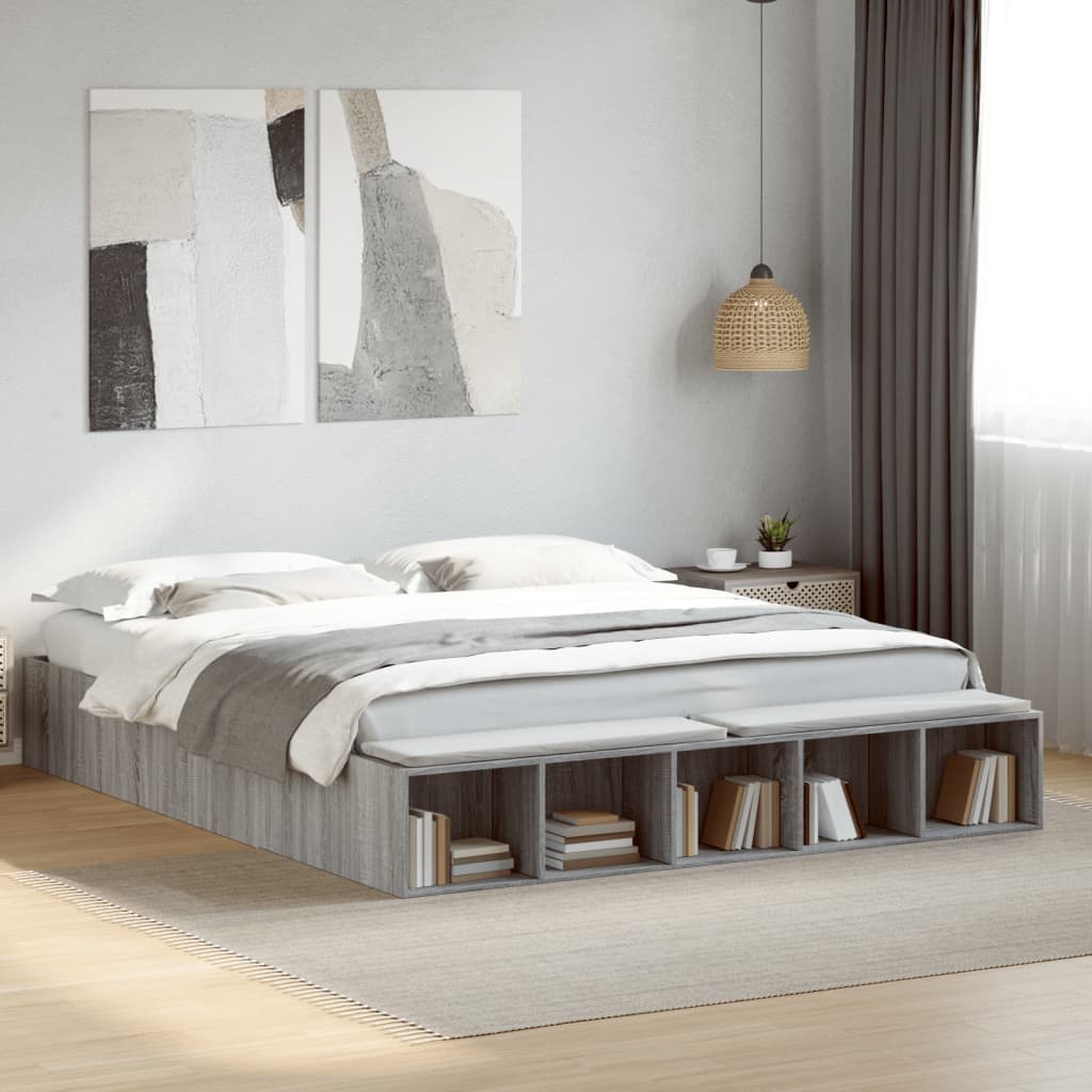 Vetonek Estructura de cama madera de ingeniería gris Sonoma 200x200 cm